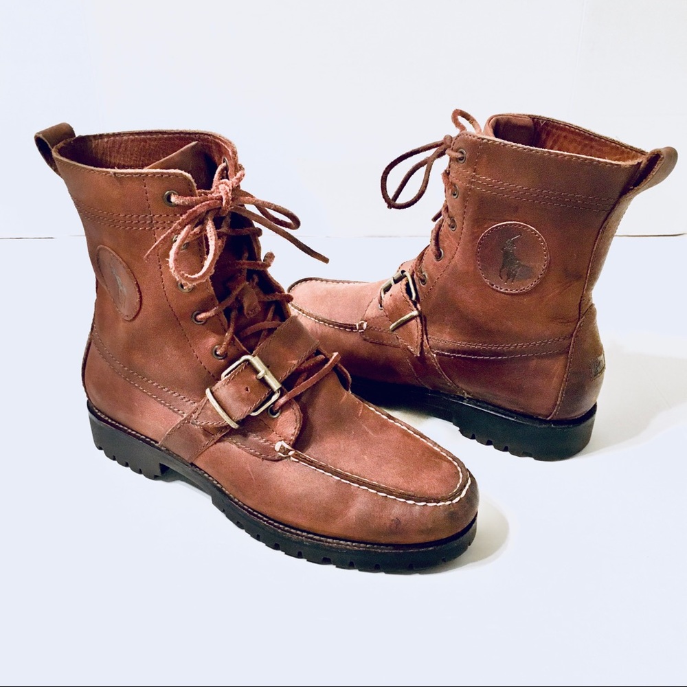 Men’s Ralph Lauren Polo Ranger Leather Grained Brandy Boots Size 9D